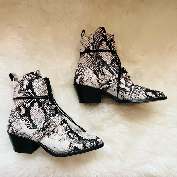 New! AllSaints Katy Snake Print Calf Leather Western Boots. No box. Never worn. - Picture 10 of 14